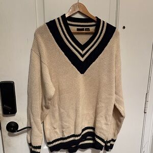 Structure V-Neck Sweater in Cream and Black